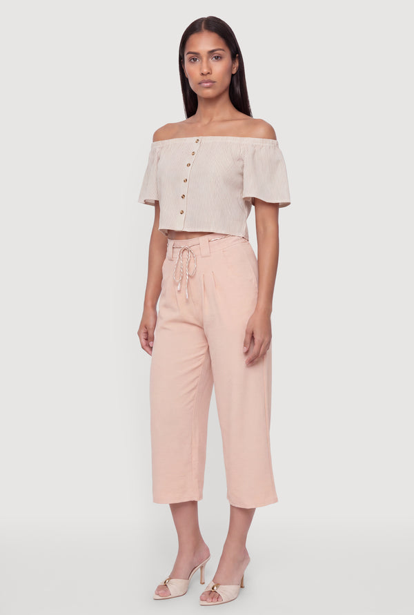 Striped Off the Shoulder Crop Top - Image 3