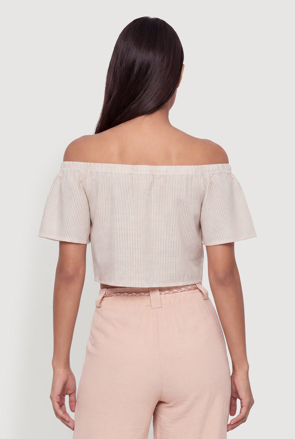 Striped Off the Shoulder Crop Top - Image 5