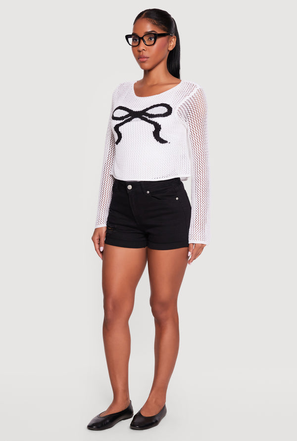 Bow Graphic Crochet Long Sleeve Top - Image 3
