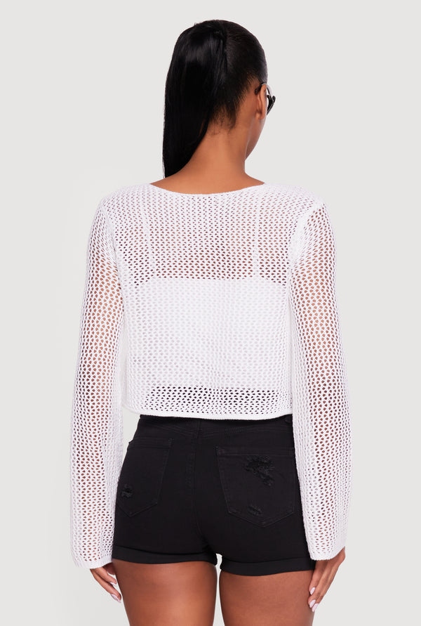 Bow Graphic Crochet Long Sleeve Top - Image 5