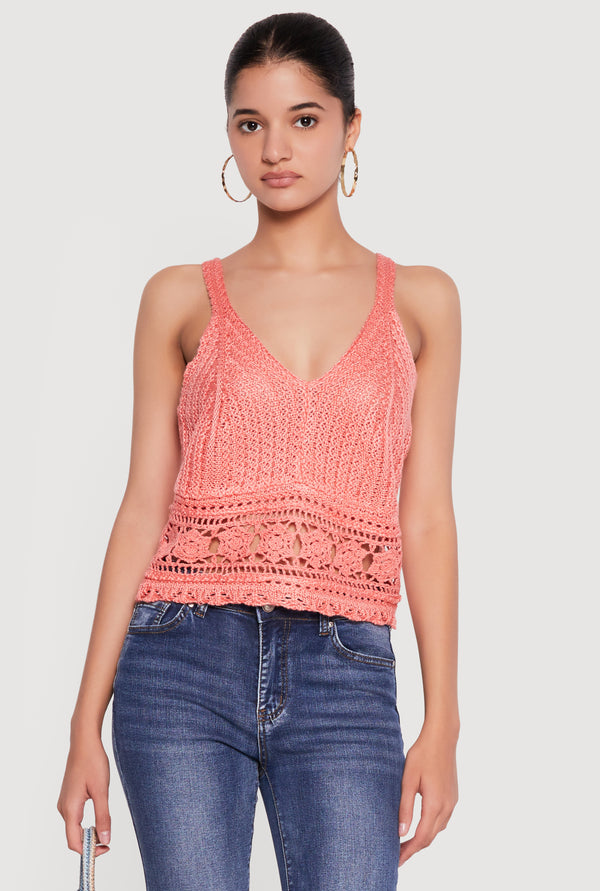 Sleeveless V Neck Crochet Top - Image 2