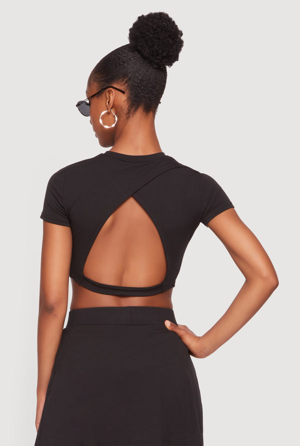 Short Sleeve Cutout Back Crop Top - Image 5
