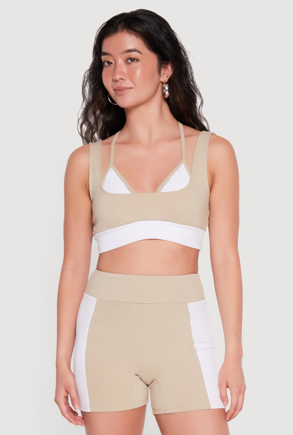 Color Blocked Layered Look Sports Bra