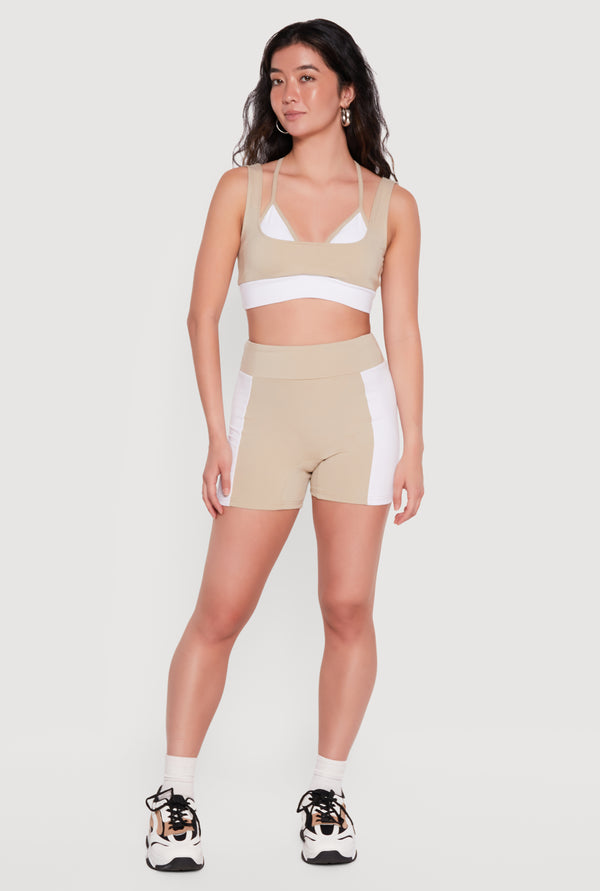 Color Blocked Layered Look Sports Bra - Image 2