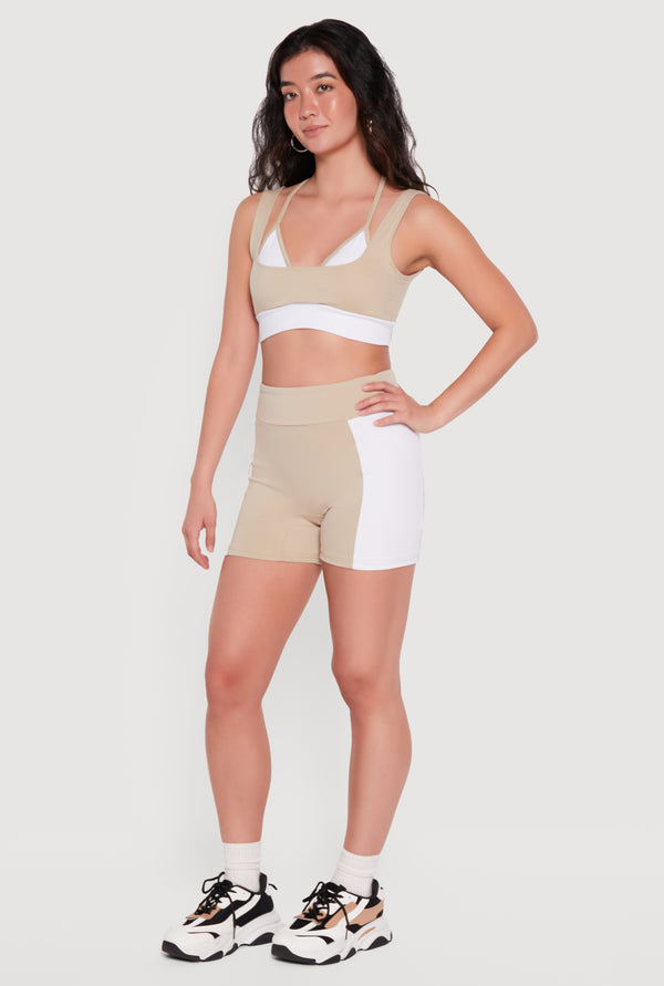 Color Blocked Layered Look Sports Bra - Image 3