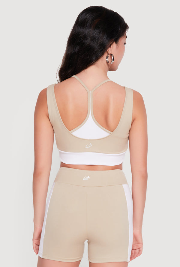 Color Blocked Layered Look Sports Bra - Image 5