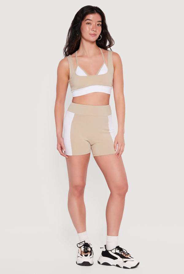Color Blocked High Waisted Active Shorts