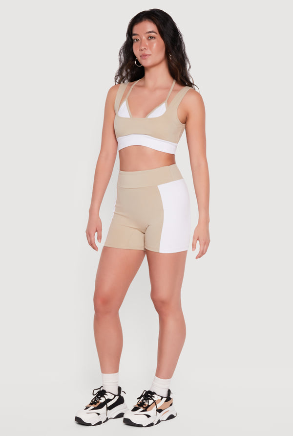 Color Blocked High Waisted Active Shorts - Image 2