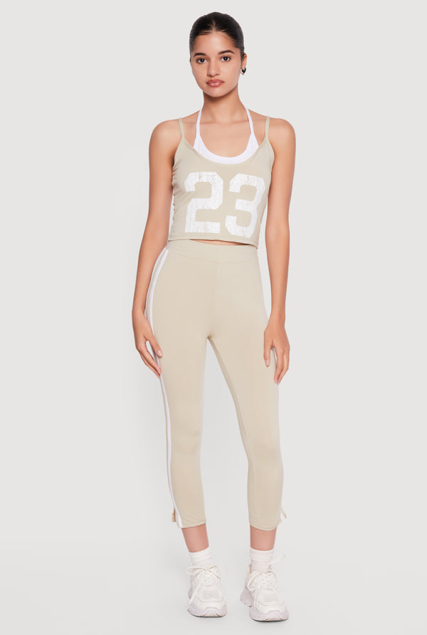Varsity Stripe Side Slit Capris Leggings