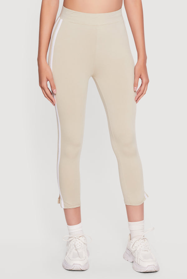 Varsity Stripe Side Slit Capris Leggings - Image 3