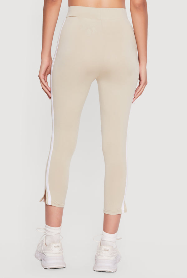 Varsity Stripe Side Slit Capris Leggings - Image 5