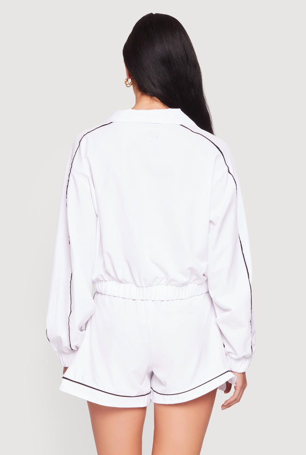 Contrast Trim Piping Zip Front Track Jacket - Image 5