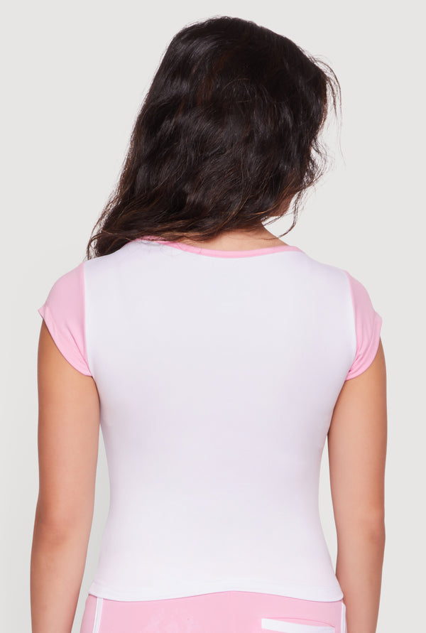Color Blocked New York Graphic Cap Sleeve Tee - Image 5