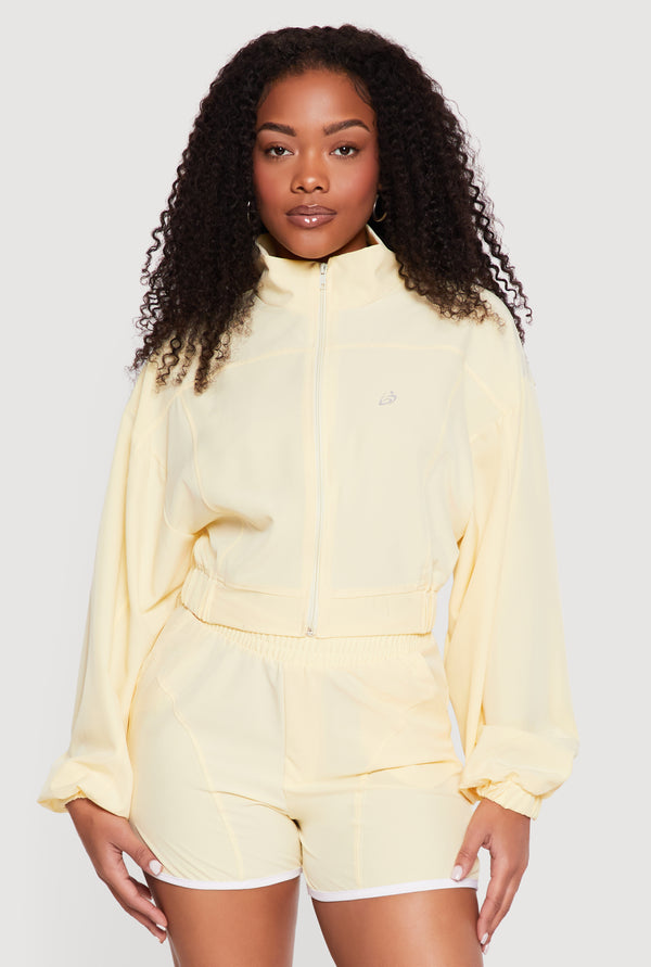 Drop Shoulder Zip Front Mock Neck Track Jacket