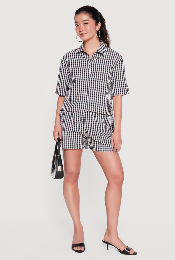Gingham Button Front Short Sleeve Shirt - Image 2