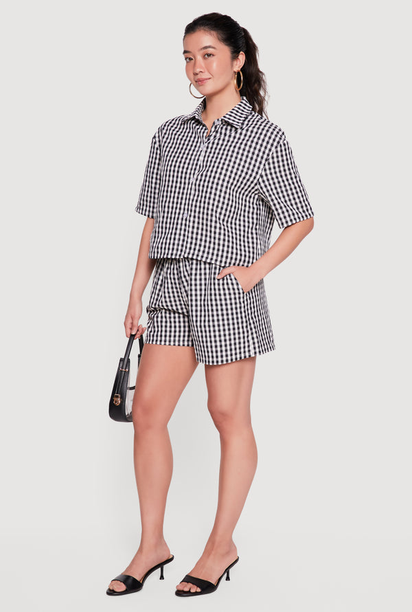 Gingham Button Front Short Sleeve Shirt - Image 3