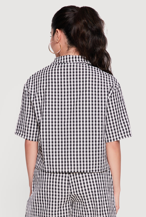 Gingham Button Front Short Sleeve Shirt - Image 5