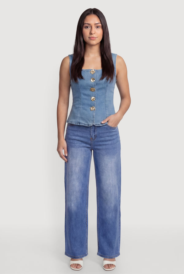 Denim Square Neck Button Front Vest - Image 3
