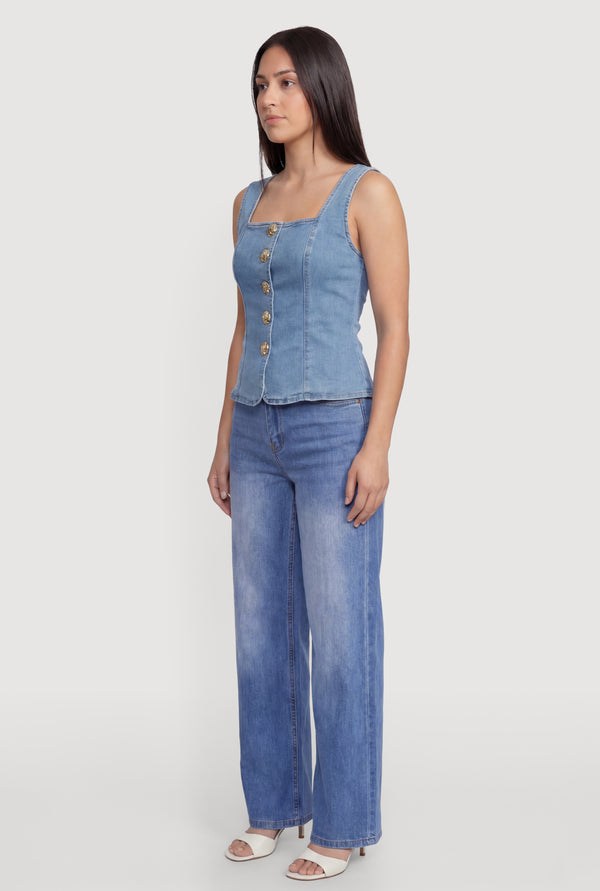 Denim Square Neck Button Front Vest - Image 5