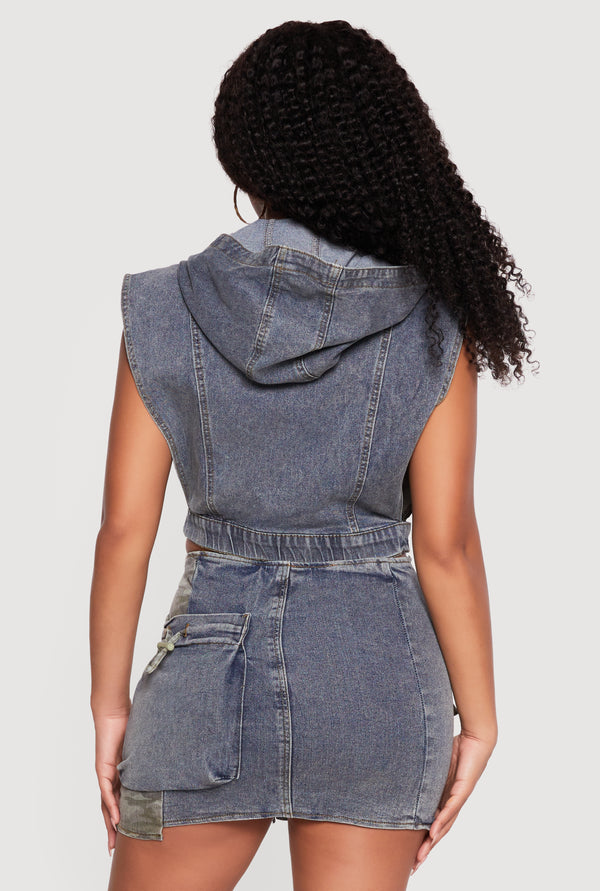 Denim Layered Look Camo Detail Open Sides Vest - Image 5