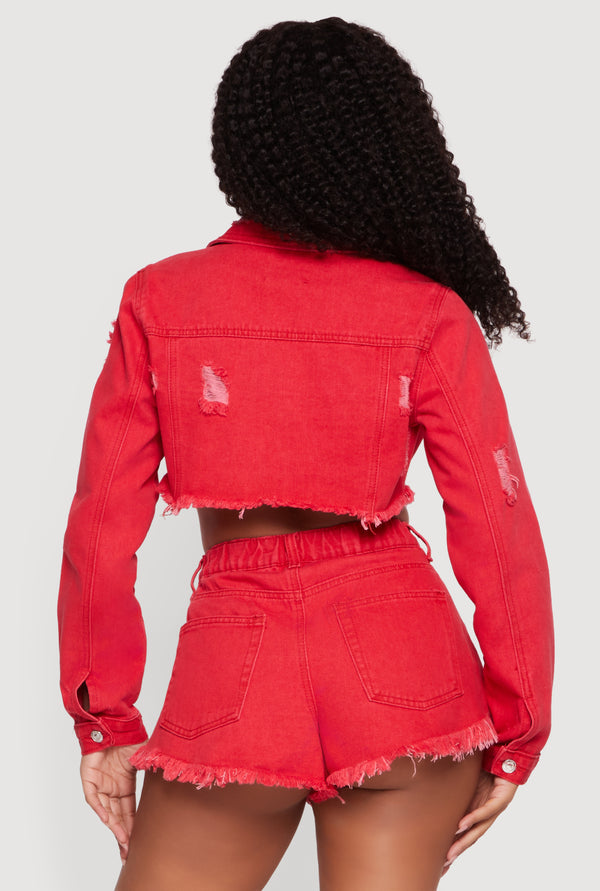 Distressed Raw Hem Cropped Jean Jacket - Image 5