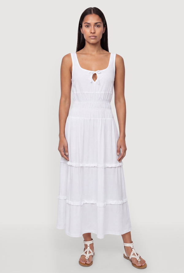 Smocked Waist Ruffle Trim Midi Dress