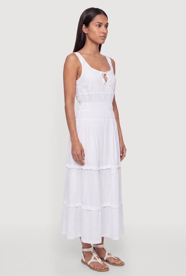Smocked Waist Ruffle Trim Midi Dress - Image 2