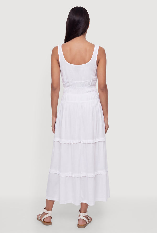 Smocked Waist Ruffle Trim Midi Dress - Image 3