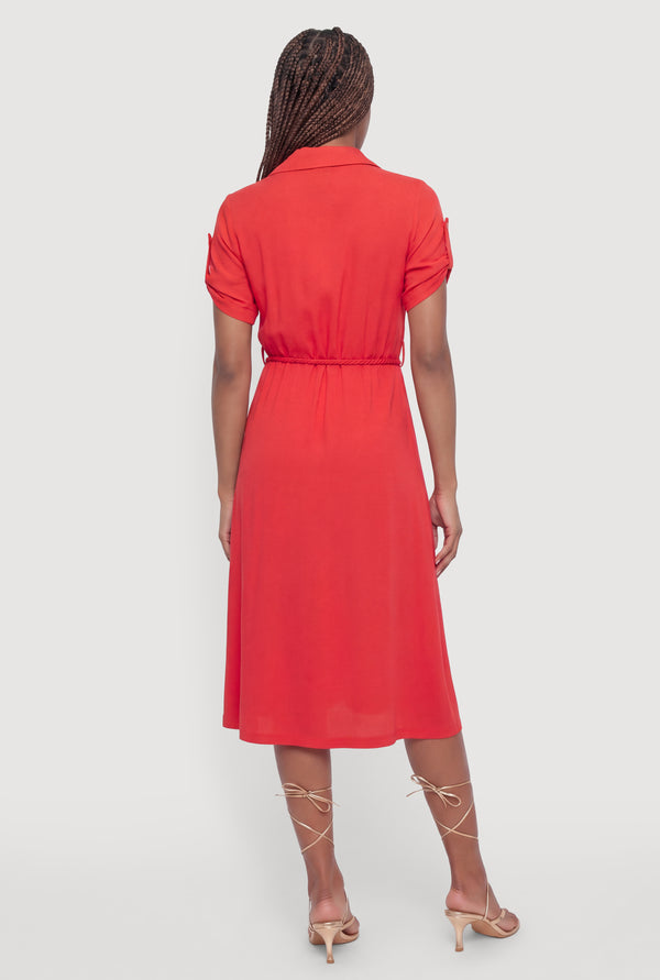 Tie Waist Belted Midi Shirt Dress - Image 3