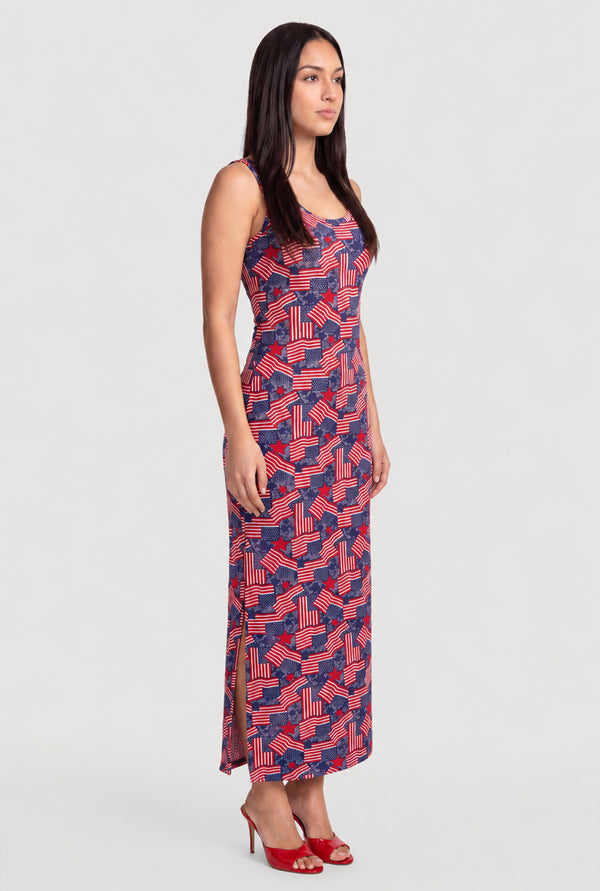 American Flag Patterned Side Slit Midi Dress - Image 2