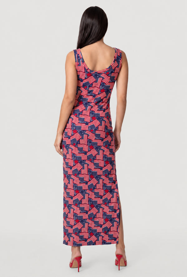 American Flag Patterned Side Slit Midi Dress - Image 3