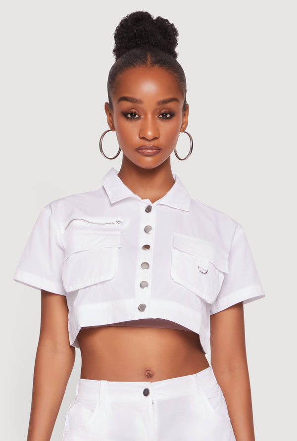 Zip Detail Cargo Pocket Crop Top