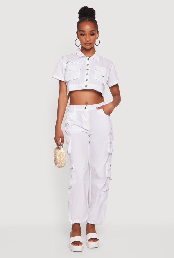 Zip Detail Cargo Pocket Crop Top - Image 2