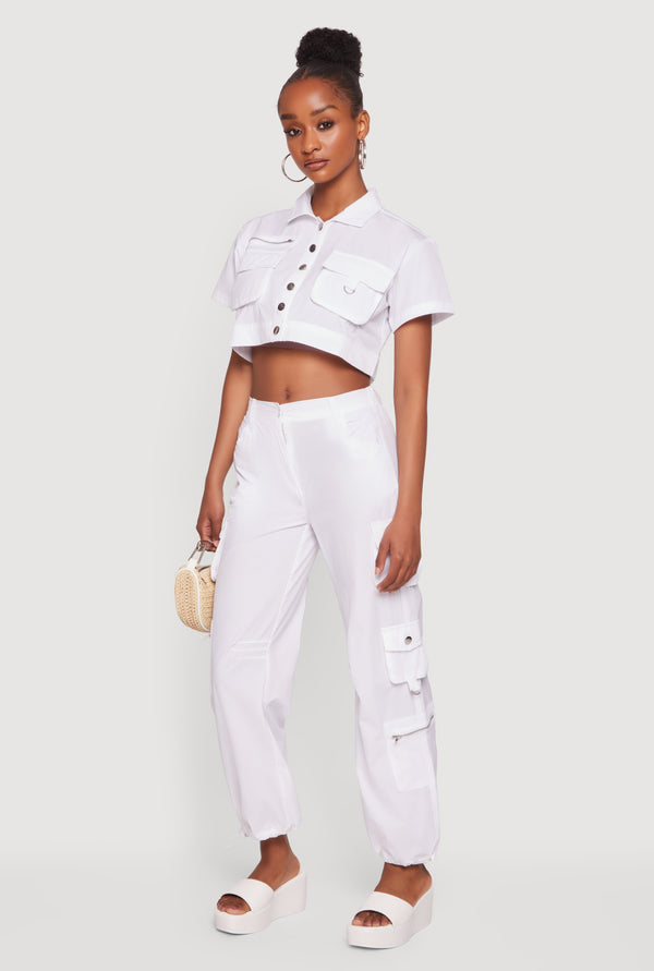Zip Detail Cargo Pocket Crop Top - Image 3