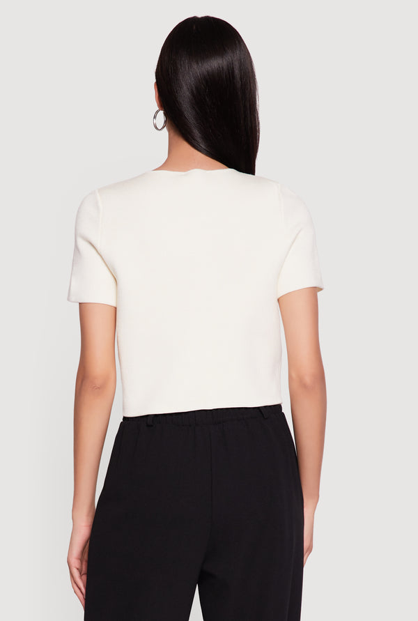Metallic Button Front Short Sleeve Sweater - Image 5