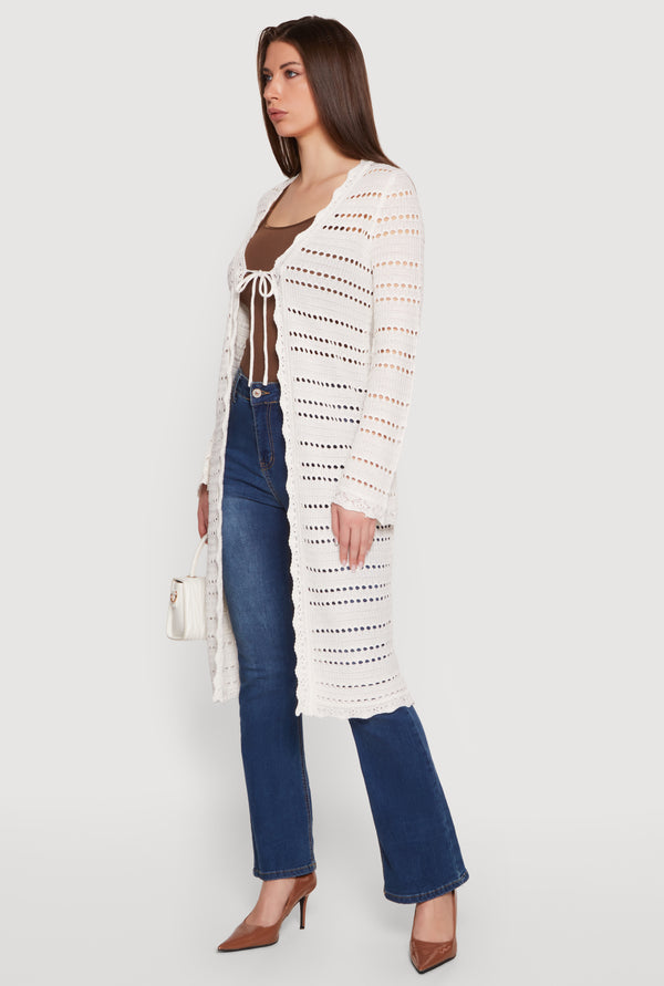 Tie Front Pointelle Long Cardigan - Image 3