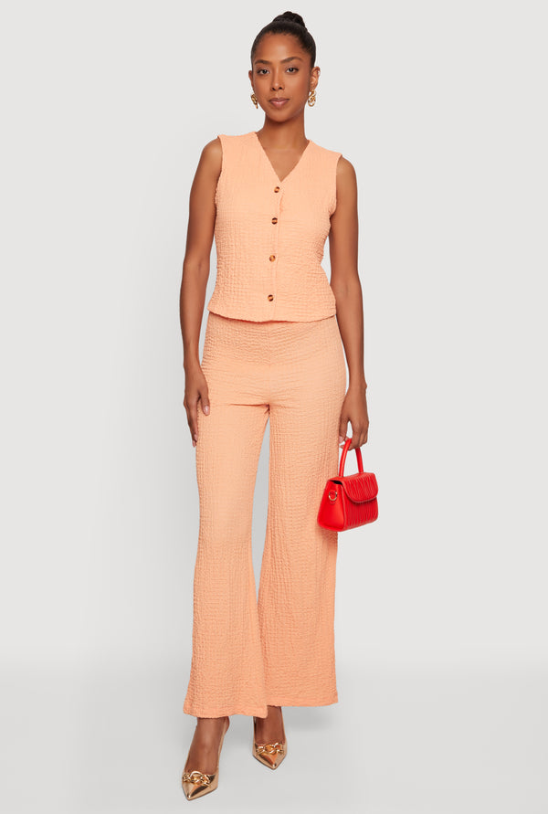 Textured Knit V Neck Button Front Vest - Image 2