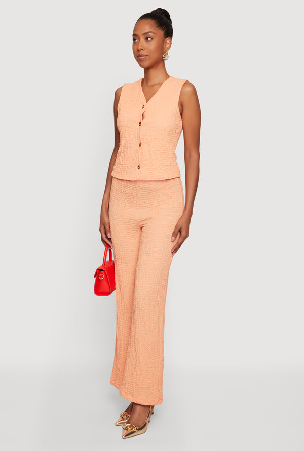Textured Knit V Neck Button Front Vest - Image 3