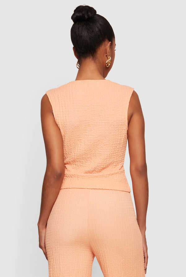 Textured Knit V Neck Button Front Vest - Image 5