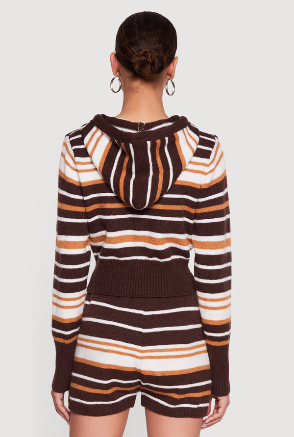 Striped Zip Front Hooded Sweater - Image 5
