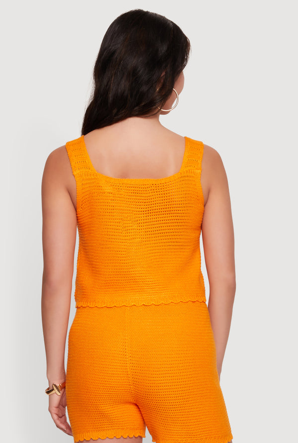 Crochet Square Neck Scalloped Hem Vest - Image 5