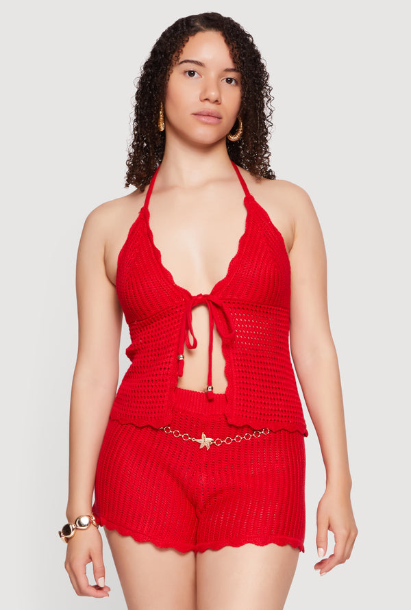 Scalloped Trim Crochet Halter Top