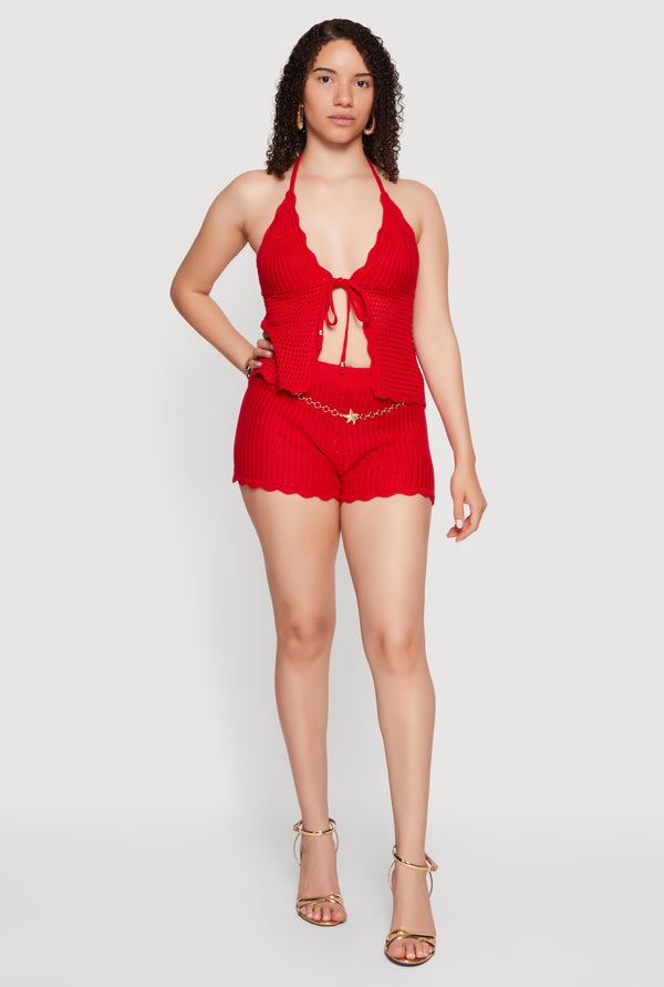 Scalloped Trim Crochet Halter Top - Image 2