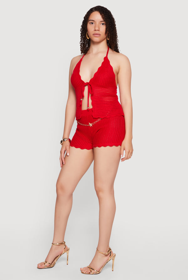 Scalloped Trim Crochet Halter Top - Image 3