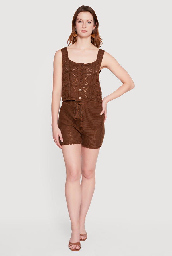 Crochet Scalloped Hem Square Neck Button Front Vest - Image 2