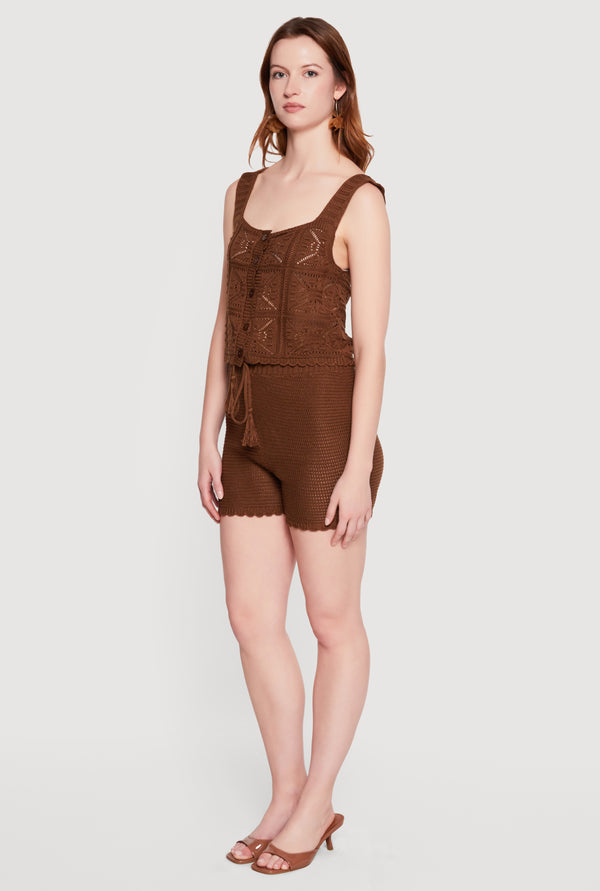 Crochet Scalloped Hem Square Neck Button Front Vest - Image 3