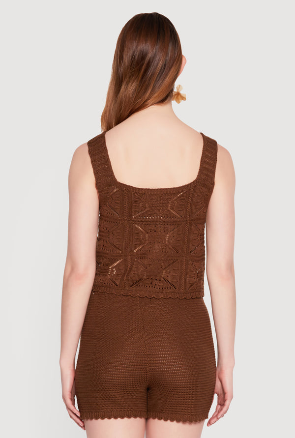 Crochet Scalloped Hem Square Neck Button Front Vest - Image 5