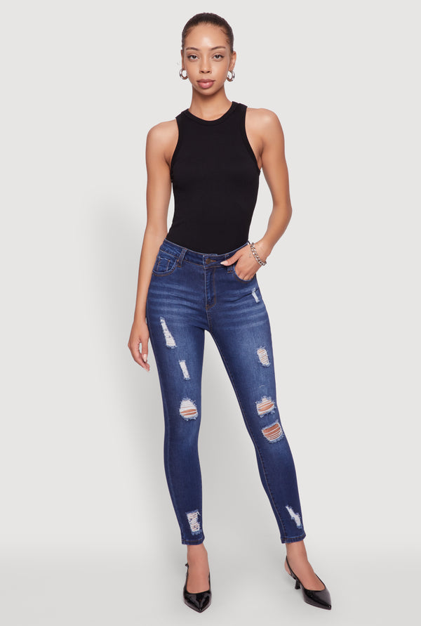 WAX Distressed Frayed Skinny Jeans