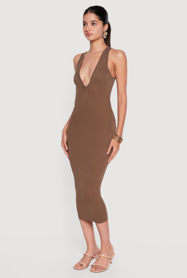 Plunge Neckline Sleeveless Midi Dress - Image 2